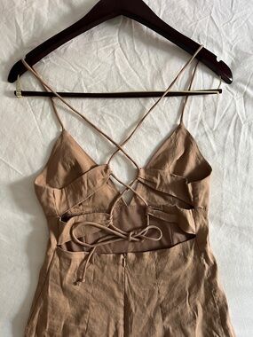 Zara Soft Camel-Taupe Sleeveless dress with slit at the back
